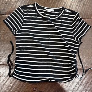 Pink Rose Striped Black and White Crop Top